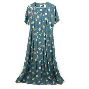Sunshine Starshine Blue Floral Button Front S/S Ankle Length Dress Womens Sz 10